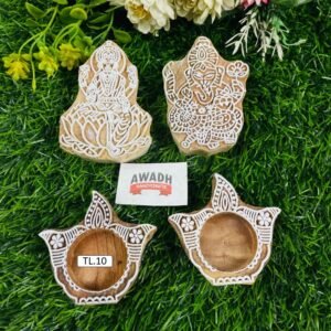 Diwali Special Ganesh Laxmi ji with diya design Hand-carved wooden tealight candle holder TL.10