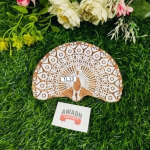Peacock design Hand-carved wooden tealight candle holder TL.11