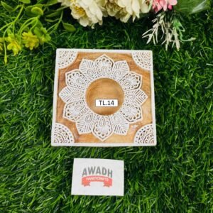 Square-shaped mandala design Hand-carved wooden tealight candle holder TL.14