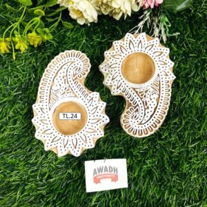 Paisley-shaped Hand-carved wooden tealight pair candle holder TL.24