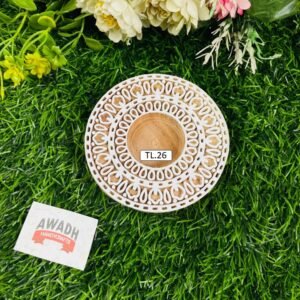 Mandala design Hand-carved wooden tealight candle holder TL.26