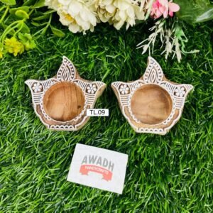 Diya-shaped design Hand-carved wooden tealight candle holder TL.10