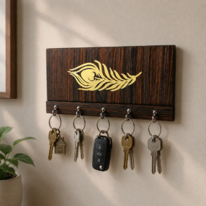 Golden feather wall hanging home decor key holder