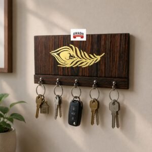 Golden feather wall hanging home decor key holder