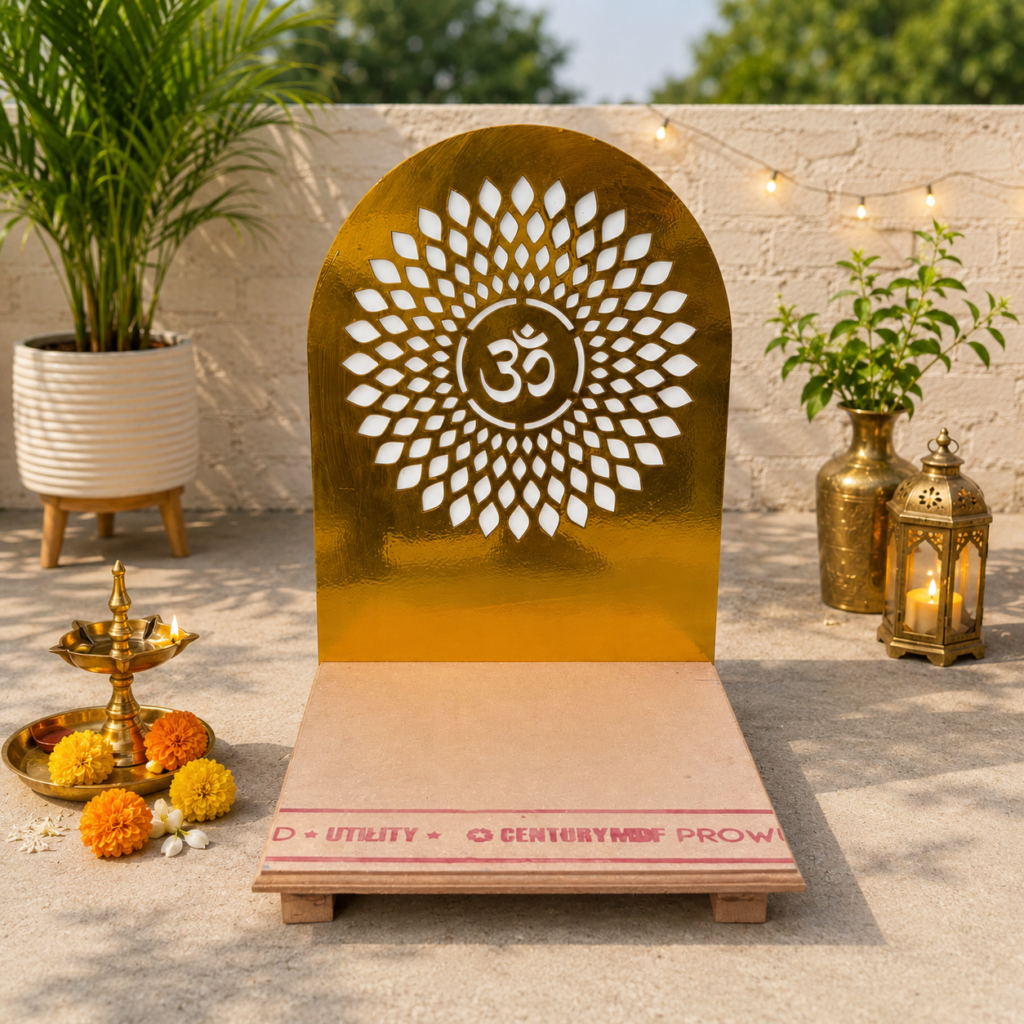 Glossy golden acrylic backdrop Om mandala design